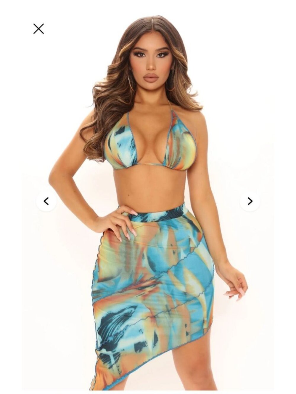 Fashion Nova  2-piece set with triangle top and asymmetrical mesh skirt